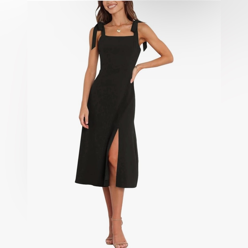 Square Neck Midi Dress with Slit